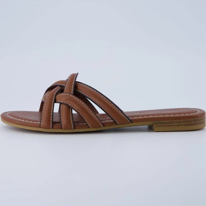 Cushionaire Women's Laguna Braided Vegan Leather Slide Sandals
