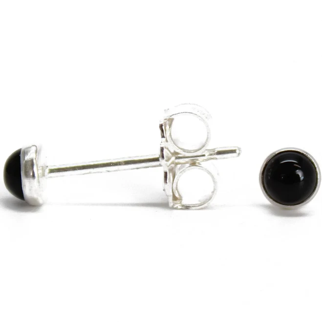 Tiny Black Onyx Stud Earrings in Sterling Silver or Gold Filled