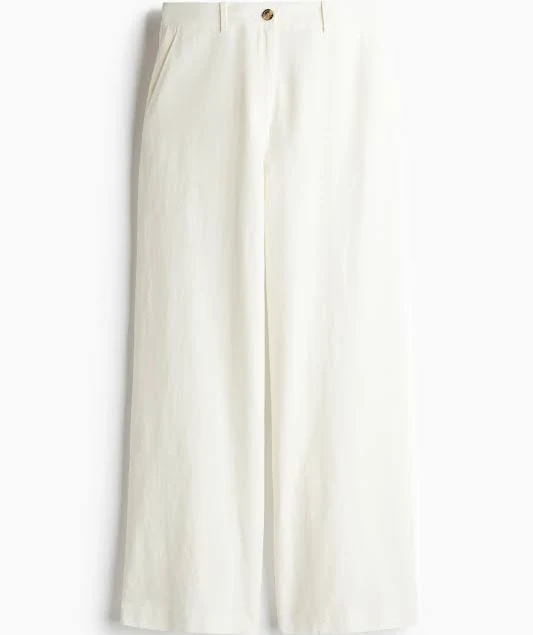 H&M Ladies Wide-Leg Linen-Blend Pants