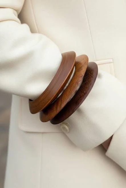 Minimalist Boho Wooden Bangle Bracelet Set of 3