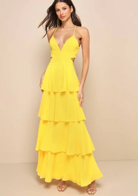 Lulus Tie-Back Tiered Maxi Dress