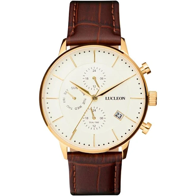 Ternion Men's Dual-Time Watch with Rust Leather Strap