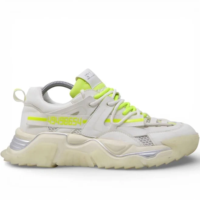 Steve Madden Power White Neon Yellow Chunky Platform Sneakers Womens