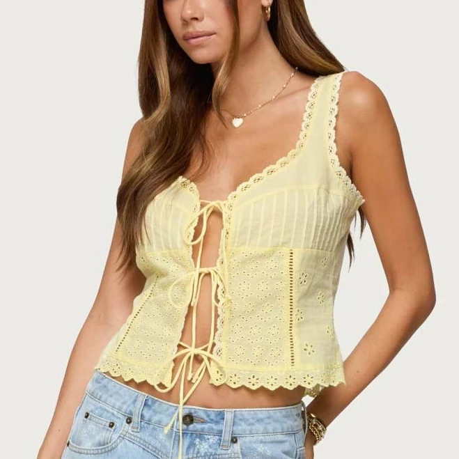 Edikted Women's Fiore Eyelet Tie Front Top