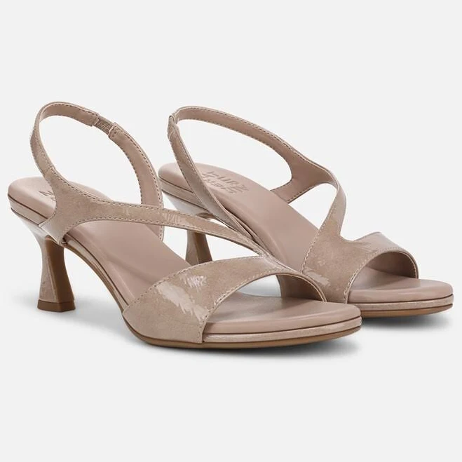 Naturalizer Joriana Slingback Sandals, Warm Taupe Patent Faux Leather, 8.5 Wide | Strappy Style, Open Toe, Strap