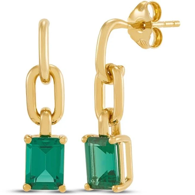 Studio by Kay Emerald-Cut Lab-Created Emerald Chain Link Drop Earrings in 24K Yellow Gold