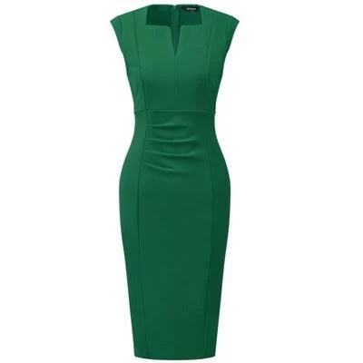 Sleeveless Pleated Front Sheath Pencil Dress