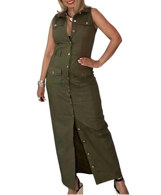 Lizette Collection Sleeveless Cargo Maxi Dress