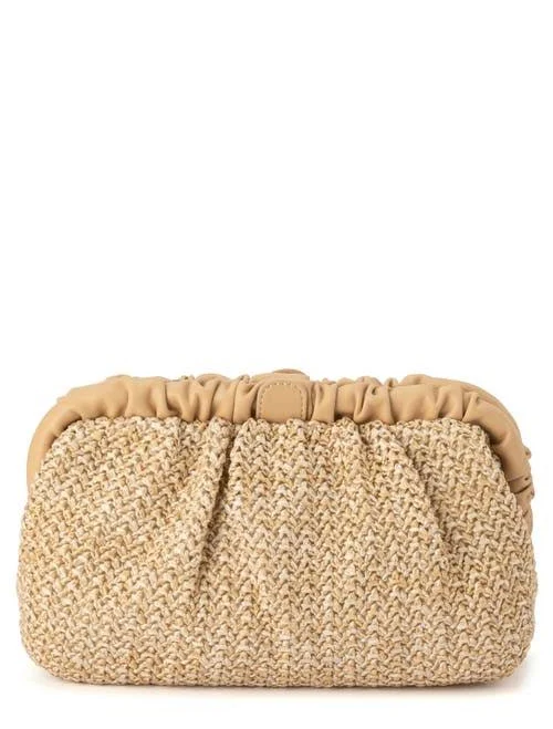 olga berg Amalia Pleated Woven Clutch Bag