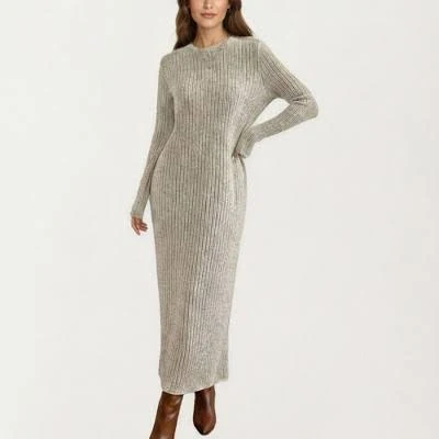Anna-Kaci Women's Ribbed Knit Long Sleeve Maxi Dress