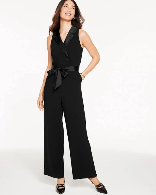 Women's Talbots Polished Crepe Tuxedo Wide Leg Jumpsuit Dress