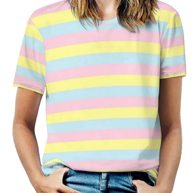 Soft Pink Yellow And Blue Stripes Womens Plus Size T-Shirt Tunic Blouses