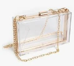 Transparent Acrylic Crossbody Evening Bag with Gold Chain Strap