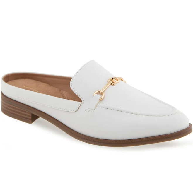 Aerosoles Women's Erik Pointed Toe Flat Mules - Bright White Faux Leather - Size 9W