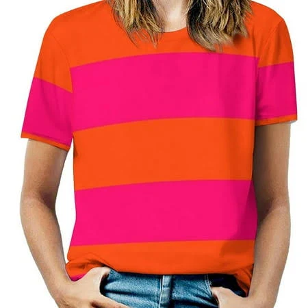Women's Horizontal Cabana Tent Stripes Ruffle Short Sleeve T-Shirt