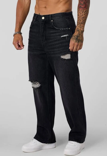 YoungLA Men's 6025 Straight Fit Ripped Jeans