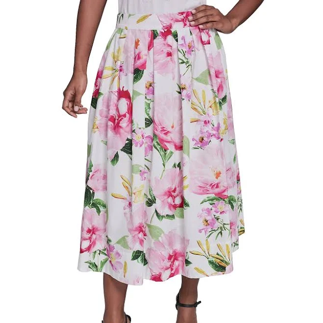 KARL LAGERFELD Paris Voile Floral Print Midi A-Line Skirt
