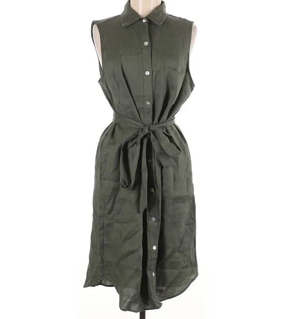 Karen Kane Women's Sleeveless Linen Shirtdress With Pockets Olive