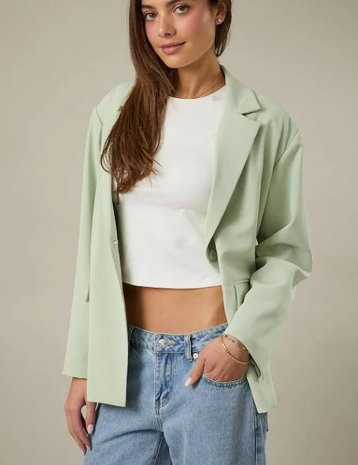 Sage Oversized Blazer with Gingham Lining L / SAGE