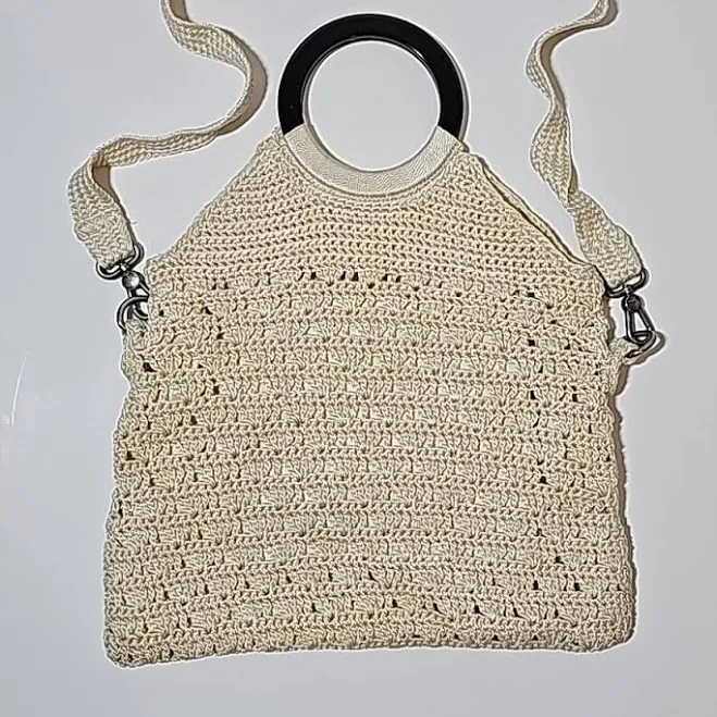 The Sak Bags | The Sak Crochet Shoulder Crossbody Bag Cream Ivory Wood Ring Handle Boho Y2k | Color: Cream | Size: Os | Atxthriftgals's Closet