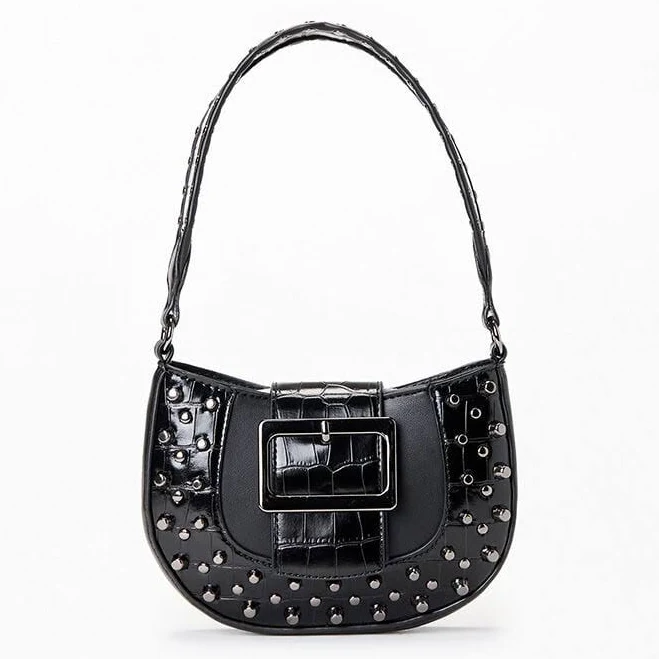 Faux Leather Mini Studded Buckle Shoulder Bag