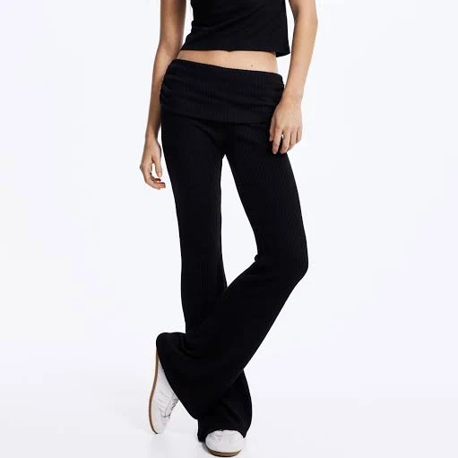 H&M Ladies Rib-Knit Foldover-Waist Leggings