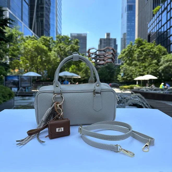 Italian Leather Top Handle Bag with Gold Hardware