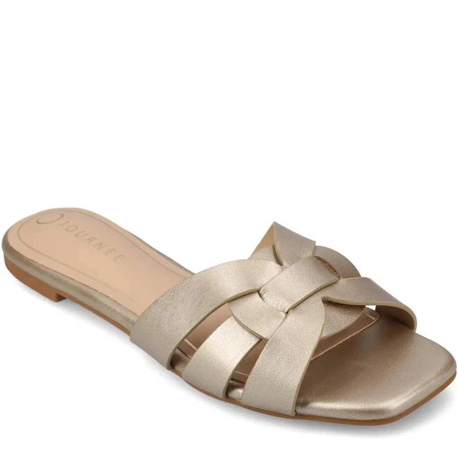 Journee Collection Wide Width Arrina Slide Sandal | Women's | Gold Metallic | Size 8.5 | Sandals