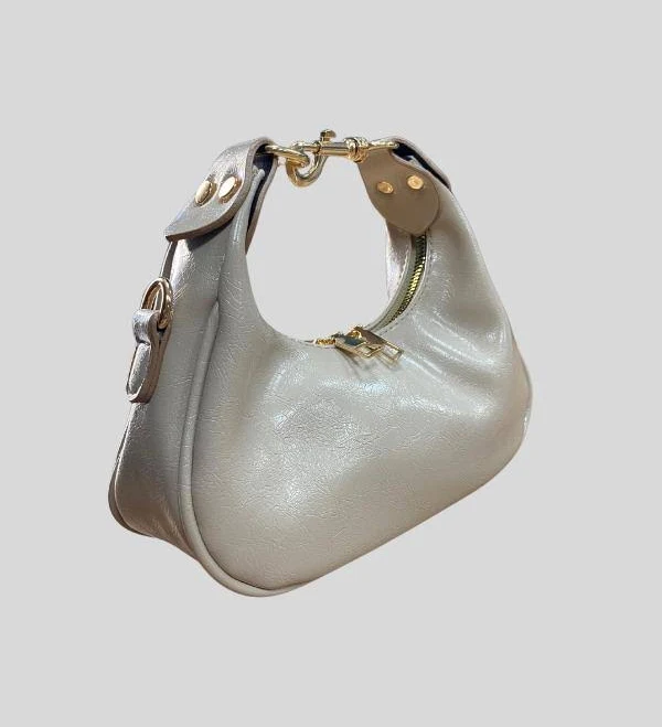 Women's Curved Vegan Leather Hobo Bag with Gold Hardware