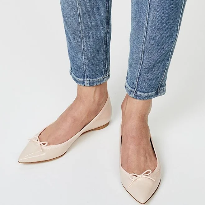 Women's Patent Leather Pointed Toe Ballet Flats with Bow