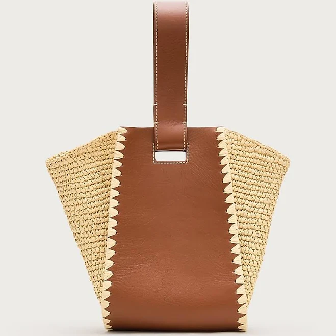 J.Crew Women's Handknotted Straw and Leather Top-Handle Bag