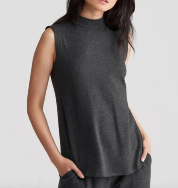 Eileen Fisher Charcoal Gray Mock Neck Sleeveless Top Size S Small