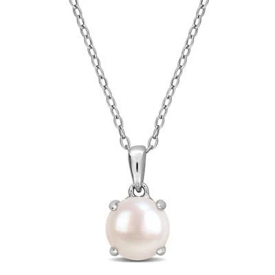 Everly Jewelry Sterling Silver Cultured Freshwater Pearl Pendant with Chain