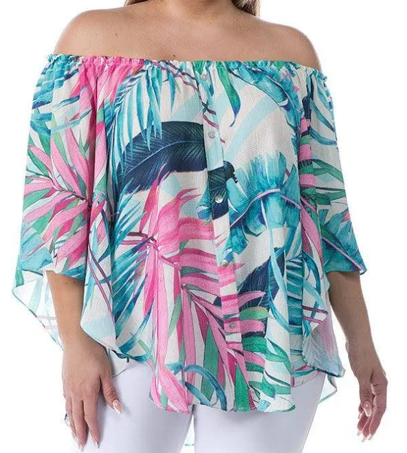 Tropical Print Off Shoulder Top