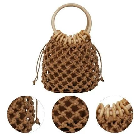 Oatipho Boho Round Wooden Handle Tote Bag