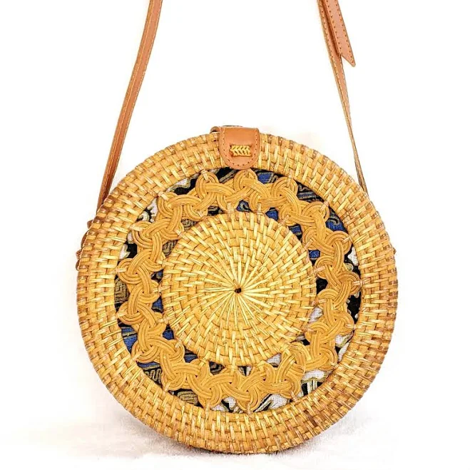 Boho Bohemian Round Rattan Crossbody Purse