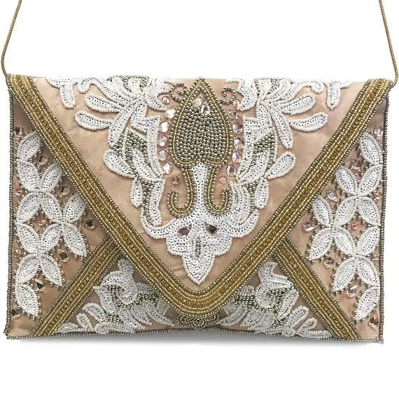 Beaded Crystal Sequins Satin Evening Clutch