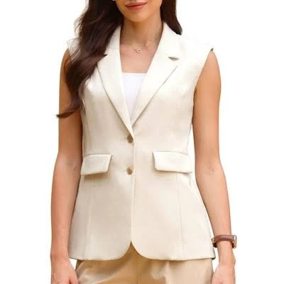 Inspire Chic Women's Sleeveless Lapel Notched Collar Button Down Blazer