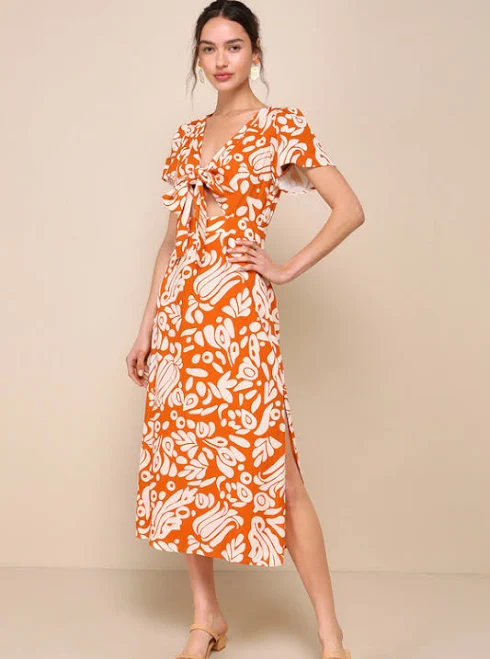 Lulus Abstract Tie-Front Midi Dress