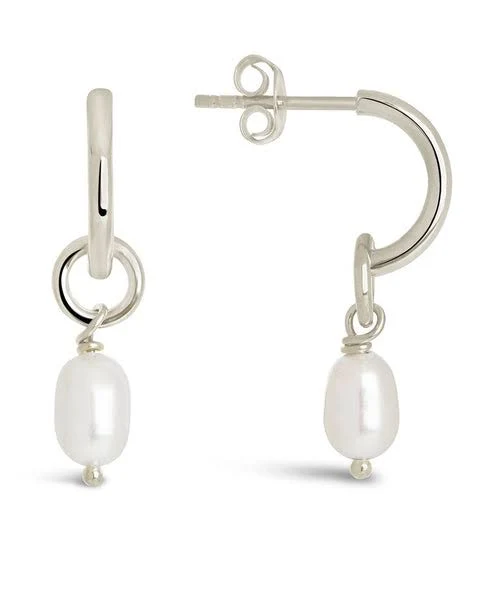 Sterling Silver Freshwater Pearl Drop Huggie Hoop Earrings
