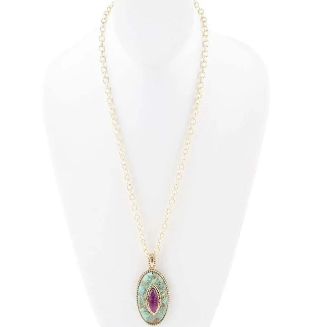 Barse Women's Turquoise Golden Pendant Chain Necklace
