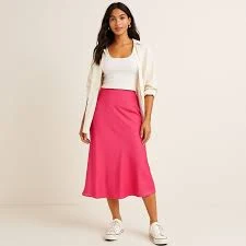Rachel Zoe Hot Pink Satin Bias-Cut Midi Skirt – Size 6 (NWT)