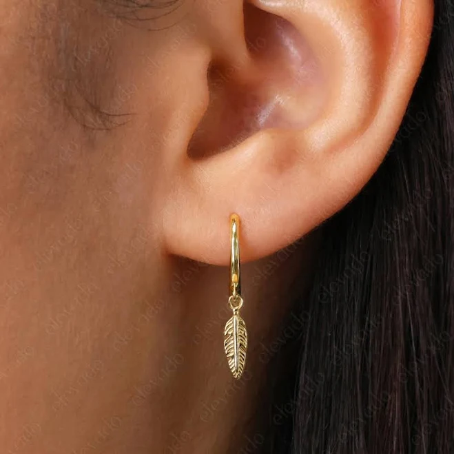 Leaf Charm Huggie Earrings