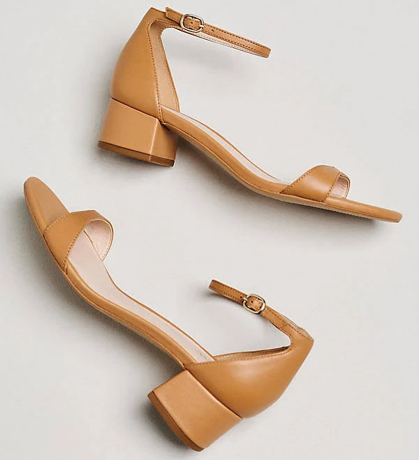 Ankle-Strap Low Block Heels by Maeve in Beige, Size: US 9-9.5 / EU 40 at Anthropologie
