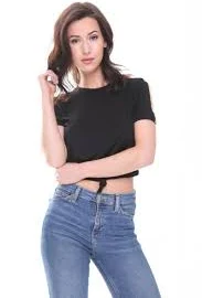 Ladies Rainbow Stripes Crop Top T-Shirt Knot Front Short Sleeve Crew Neck Summer