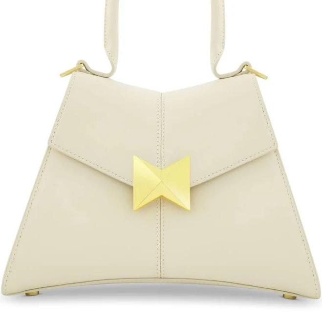 Mac Duggal Angular Top Handle Leather Handbag with Gold Hardware