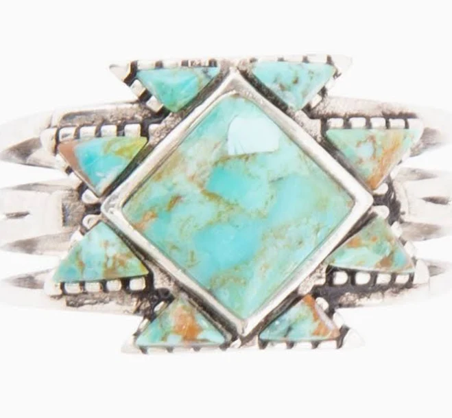 Sharp Blue Turquoise and Sterling Silver Ring
