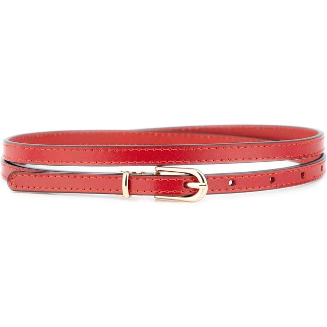 1.0 cm Genuine Leather Skinny Dress Belt with Gold Buckle