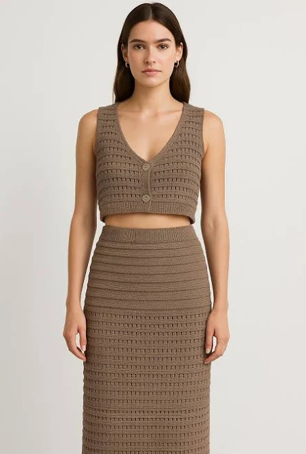 Crochet Knit Crop Top & Midi Skirt Set