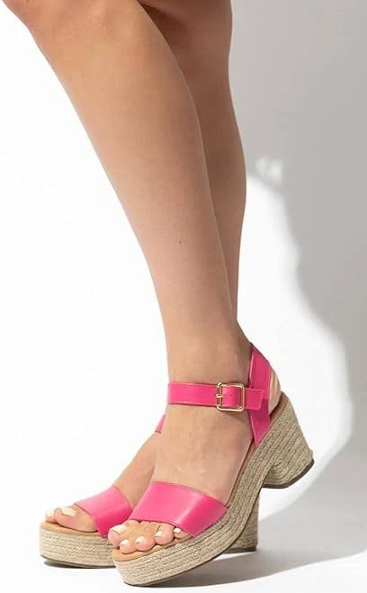 Women's Jute Espadrille Open Toe Ankle Strap Platform Chunky Heel Sandals